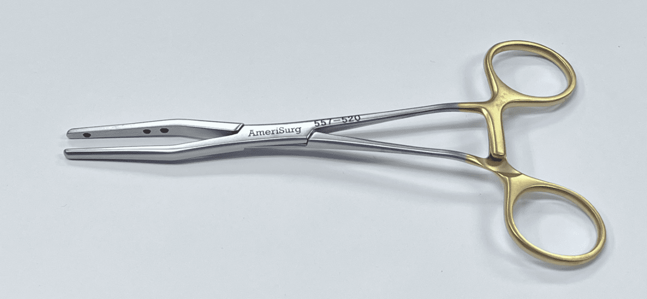 A pair of FOGARTY TYPE HEMOGRIP CLAMP, STRAIGHT on a white surface.